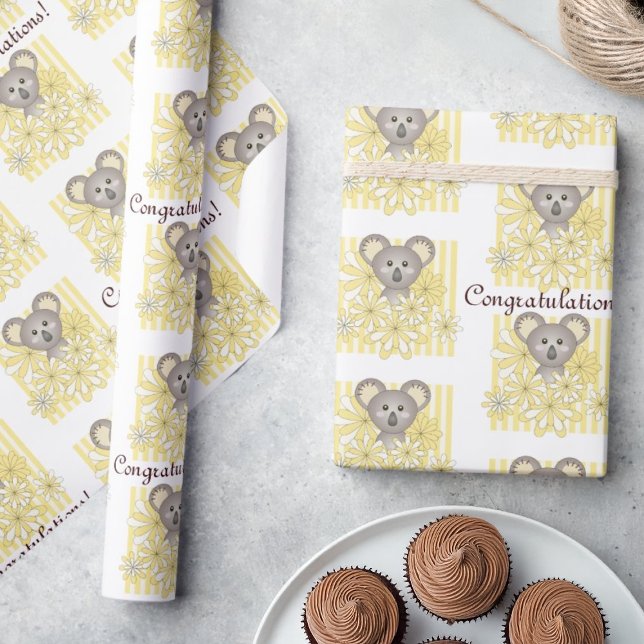 Papel De Regalo Yellow Stripe Koala Baby Shower / Kids Birday (Subido por el creador)