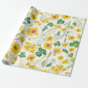 Papel De Regalo Yellow Vintage WIldflower Meadow