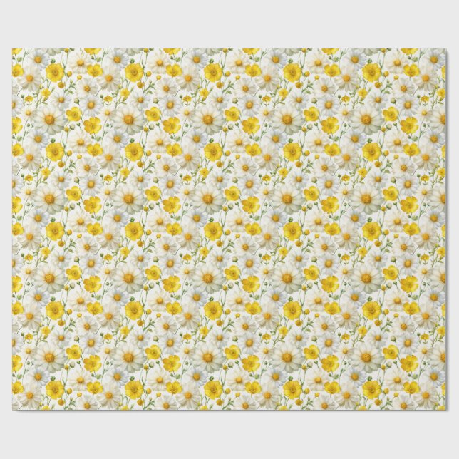 Papel De Regalo Yellow Watercolor Wildflowers Pattern  (Superficie plana)