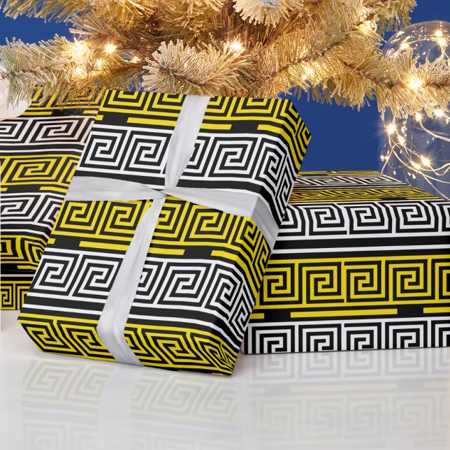 Papel De Regalo Yellow White Black Greek Key Fret Pattern Design  (Subido por el creador)