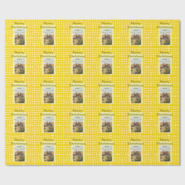 Papel De Regalo Yellow white plaid retro Christmas holiday family  (Superficie plana)