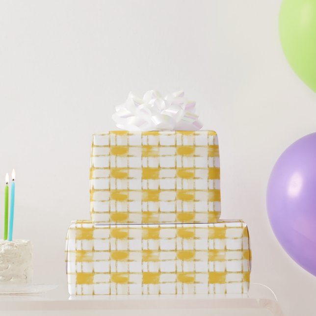 Papel De Regalo Yellow White Plaid Stripes Birthday (Regalos de fiesta)