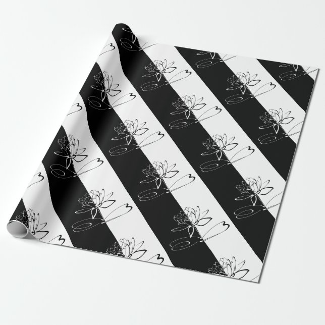 Papel De Regalo Yin Yang Black White Lotus Blossom (Desenrollado)