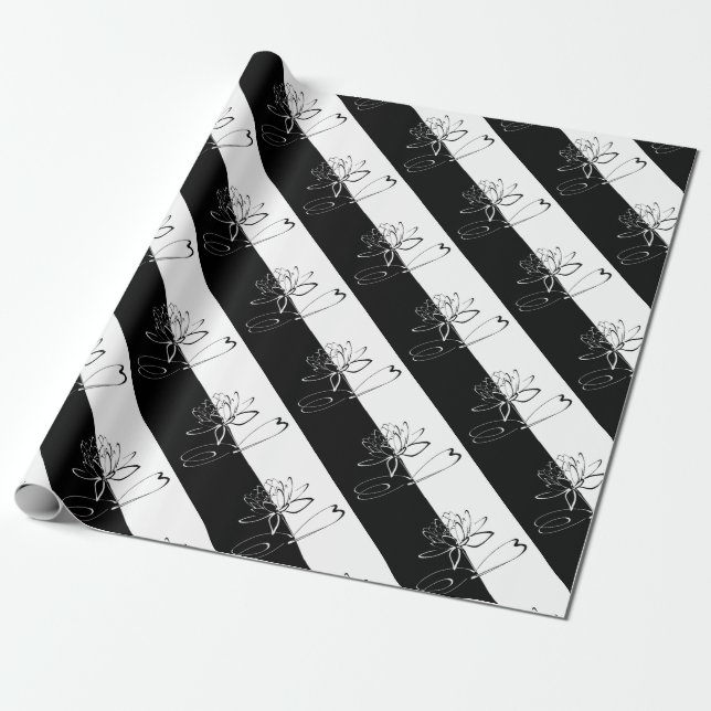 Papel De Regalo Yin Yang Black White Lotus Blossom (Desenrollado)