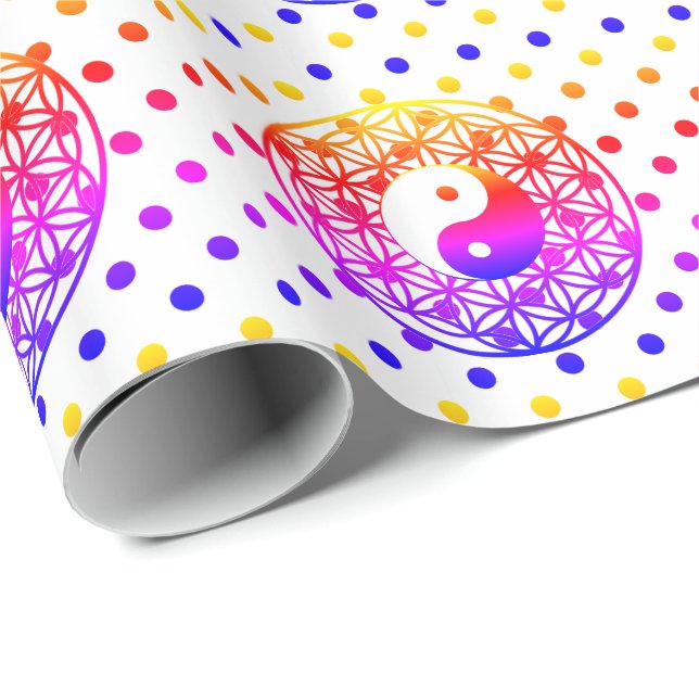 Papel De Regalo Yin Yang Flower of Life Rainbow (Esquina del rollo)
