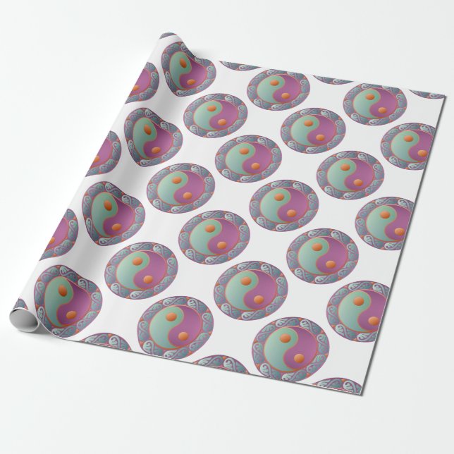 Papel De Regalo Yin Yang Medallion Violet Turquoise (Desenrollado)