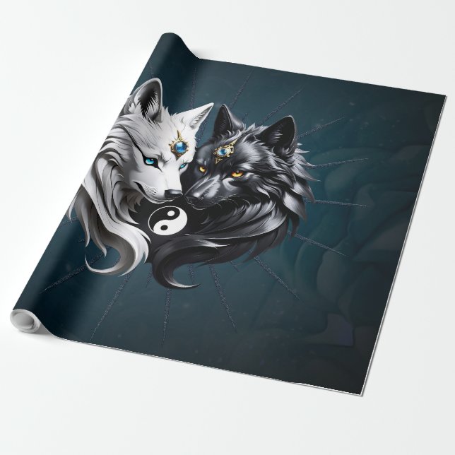 Papel De Regalo Yin Yang Wolves. (Desenrollado)