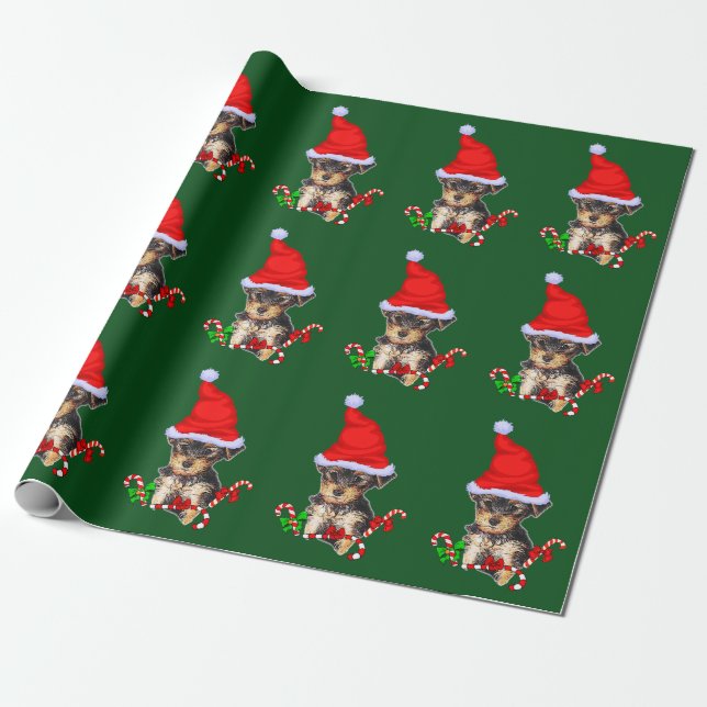 Papel De Regalo Yorkie Santa Navidades (Desenrollado)