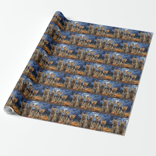 Papel De Regalo Yorkipoo Halloween Spooky (Desenrollado)