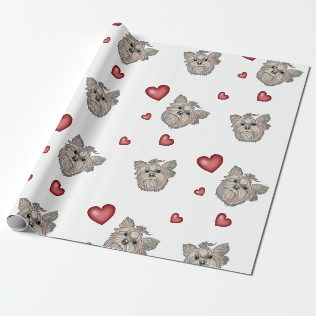 Papel De Regalo Yorkshire Terrier Bows Hearts Gift (Desenrollado)