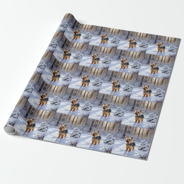 Papel De Regalo Yorkshire Terrier Let It Snow Navidades (Desenrollado)