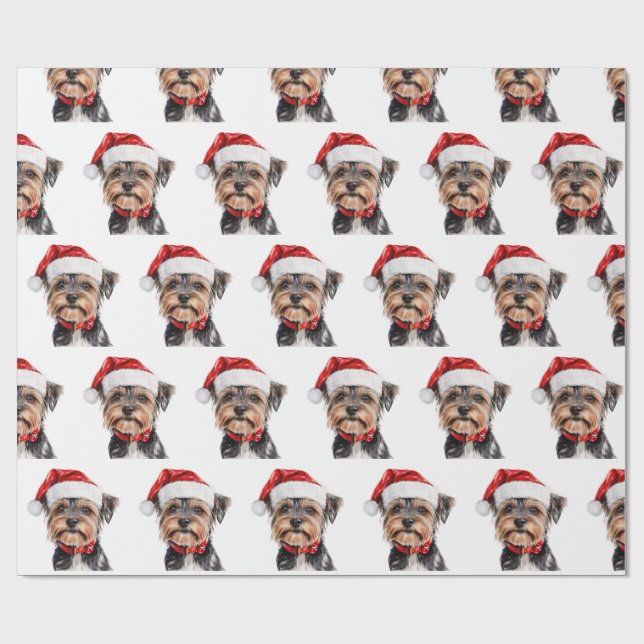 Papel De Regalo Yorkshire Terrier with Santa Hat (Superficie plana)