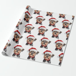 Papel De Regalo Yorkshire Terrier with Santa Hat