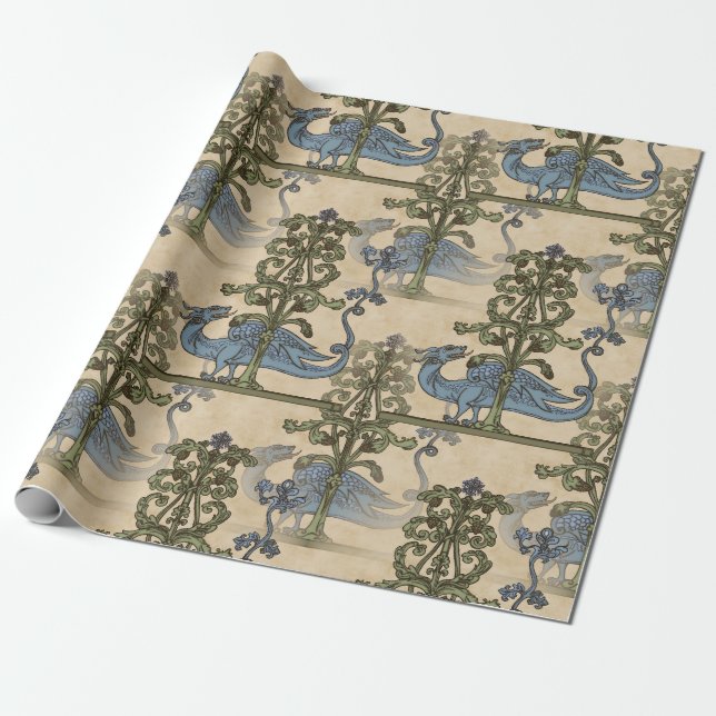 Papel De Regalo Yule Dragon medieval (Desenrollado)