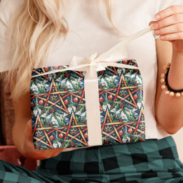 Papel De Regalo Yule Winter Solstice Greenery Wiccan Pentacle