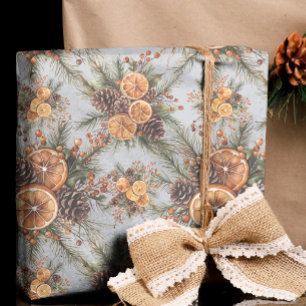 Papel De Regalo Yule Winter Solstice Natural Pine & Naranja