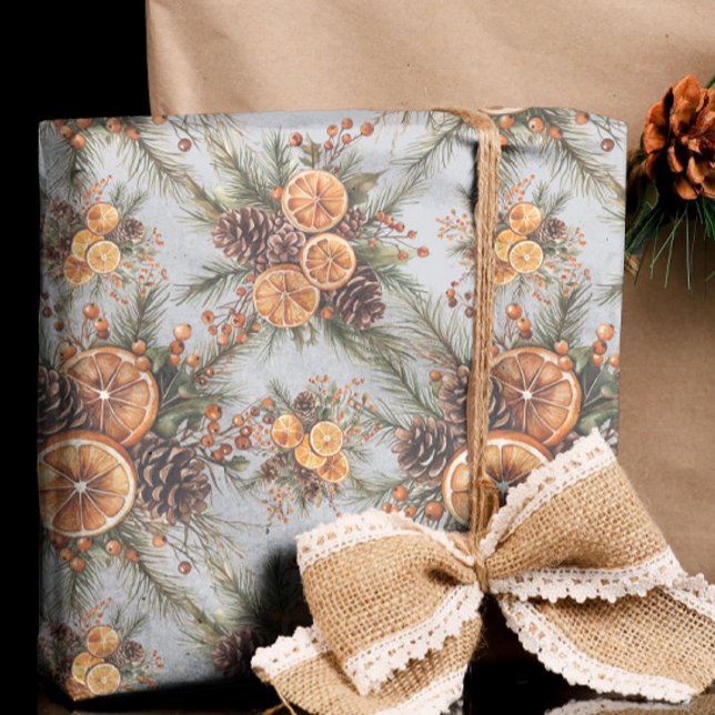 Papel De Regalo Yule Winter Solstice Natural Pine & Naranja (Subido por el creador)