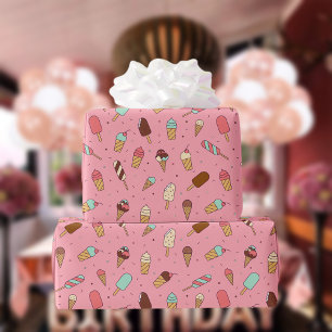 Papel De Regalo Yummy Ice Cream Pattern   Rosa de fresa