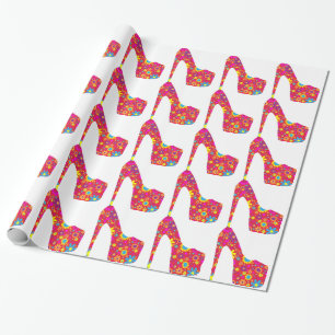 Papel De Regalo Zapato del tacón alto - bomba floral, rosa