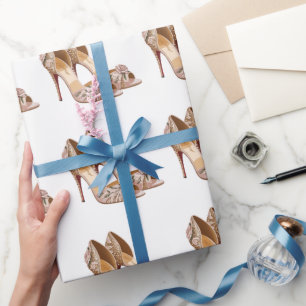 Papel De Regalo Zapatos de tacón de rosa dorada con brillo elegant