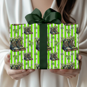 Papel De Regalo Zapatos de trébol rayado Chartreuse Día de San Pat