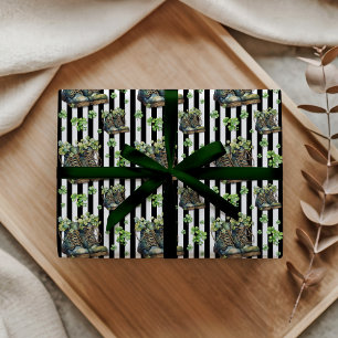 Papel De Regalo Zapatos Shamrock Clásicos Rayas Blancas y Negras