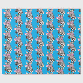 Papel De Regalo Zebra con gafas rosas Blue Bg