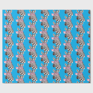 Papel De Regalo Zebra con gafas rosas Blue Bg