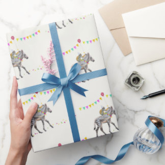 Papel De Regalo Zebra Monkey Balloon Party gift wrapping paper