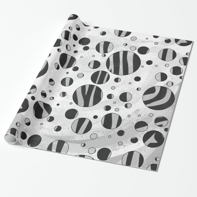 Papel De Regalo Zebra Polka Dot negro y gris claro (Desenrollado)