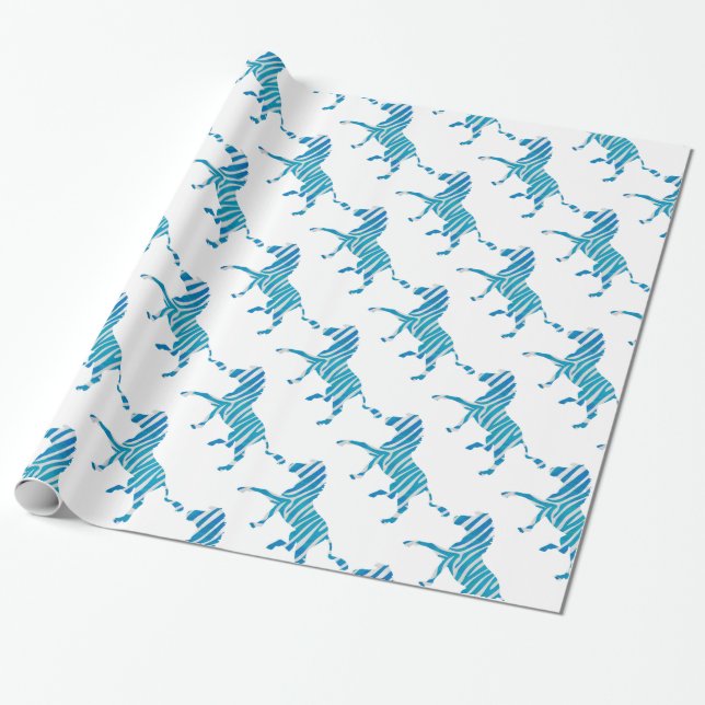 Papel De Regalo Zebra Silhouette azul y blanco (Desenrollado)