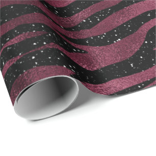 Papel De Regalo Zebra Stripes Black Marsala Purpurina Burgundy Gla