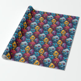 Papel De Regalo Zed Head - Patrón de horda zombie neon
