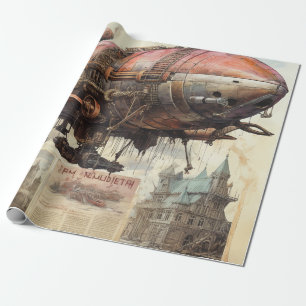 Papel De Regalo Zepelín antiguo de cobre y latón aerostato