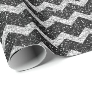 Papel De Regalo Zig Zag Chevron Art Deco Purpurina Gris Silver