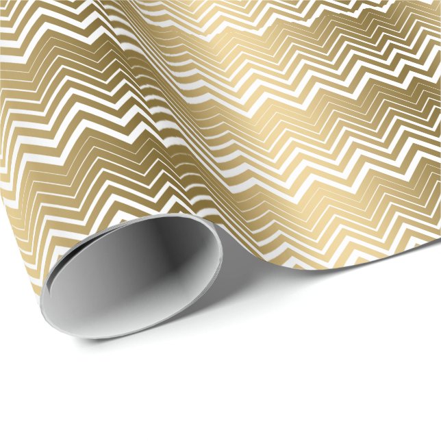 Papel De Regalo Zigzag Chevron De Oro Y Blanco (Esquina del rollo)