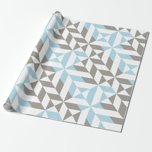 Papel De Regalo ZigZag geométrico azul y plata (Desenrollado)