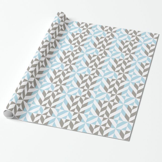Papel De Regalo ZigZag geométrico azul y plata (Desenrollado)