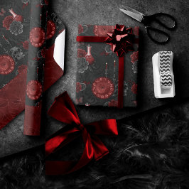 Papel De Regalo Zodiac Magic Crimson | Rosa Henna Red Gothic Skull