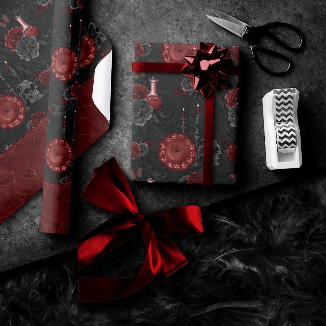 Papel De Regalo Zodiac Magic Crimson | Rosa Henna Red Gothic Skull (Subido por el creador)