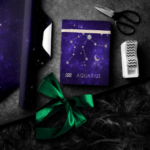 Papel De Regalo Zodiac Purple Aquarius   Horoscopio astrológico
