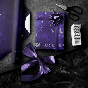 Papel De Regalo Zodiac Purple Aquarius Horoscopio astrológico