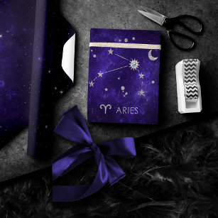 Papel De Regalo Zodiac Purple Aries   Horoscopio Astrológico Cósmi