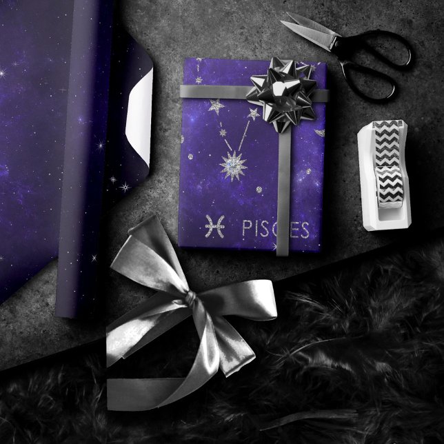 Papel De Regalo Zodiac Purple Pisces | Horoscopio Astrológico Cósm (Subido por el creador)