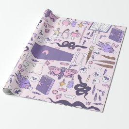 Papel De Regalo zombie bruja de ataúd de halloween rosa dibujada a