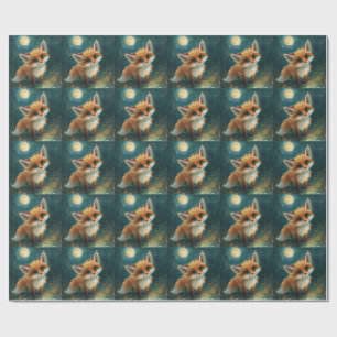 Papel De Regalo Zorro a la luz de la luna, bosque nocturno
