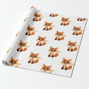 Papel De Regalo Zorro adorable del bosque en fondo blanco – Dulce