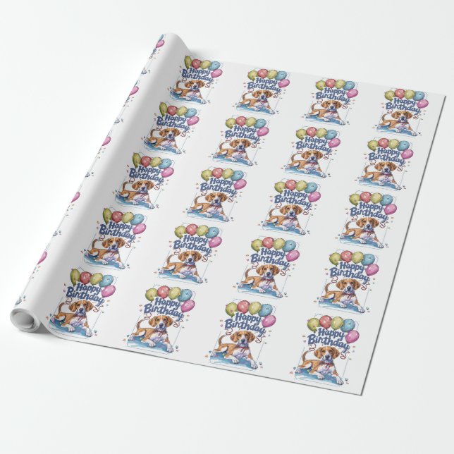 Papel De Regalo Zorro americano inglés con globos cumpleaños (Desenrollado)