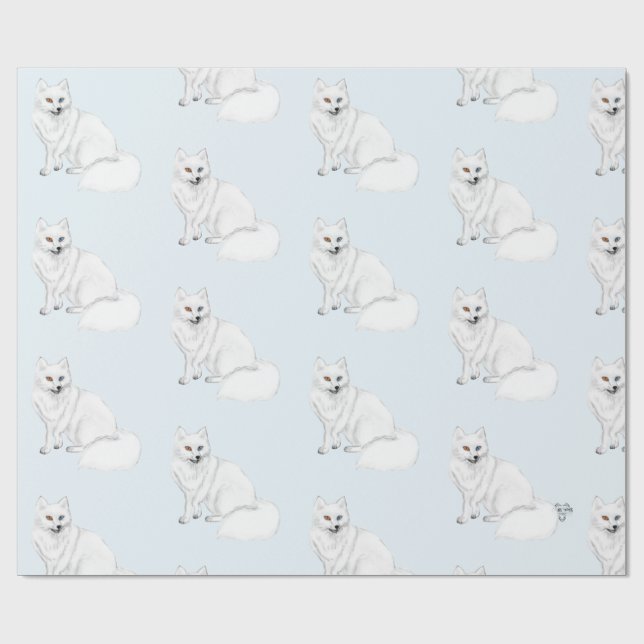 Papel De Regalo Zorro Ártico Patrón de Aerógrafo Adorable Azul Hie (Superficie plana)