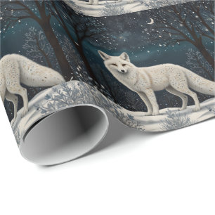 Papel De Regalo Zorro blanco invernal retro elegante